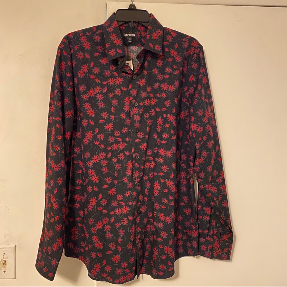 Express dress shirt long sleeve black flowered